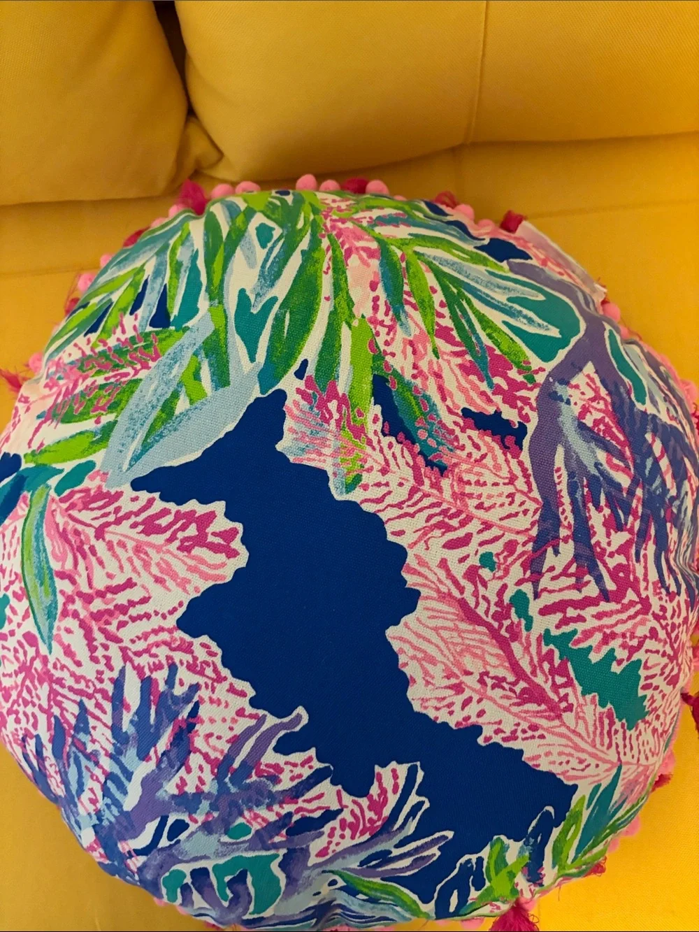 Lilly Pulitzer Coral Reef Round Tropical Print Throw Pillow with Pink Tassels